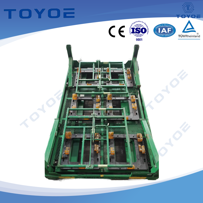 Racks verts doublés de polyuréthane pour pièces du moteur.